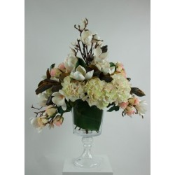 Gobelet M - Bouquet Magnolias, Hortensias, Rose - Blanc & Rose