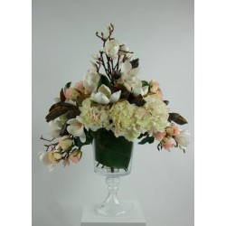 Gobelet M - Bouquet Magnolias. Hortensias. Rose - Blanc & Rose