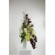 Vase Blanc - Bouquet Orchidée, Rose, Arum, Baie - Pourpre, Blanc