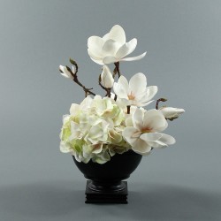 Bois noir M - Bouquet blanc Hortensia. Magnolia