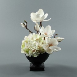 Bois noir M - Bouquet white Amaryllis, Hydrangea, Magnolia 45cm