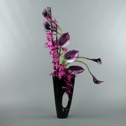 Bois Laqué Maldives noir GM - Orchidée spider fushia. Arum. Anthurium