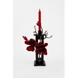 Bougeoir fin PM Black - Magnolia fushia 40cm