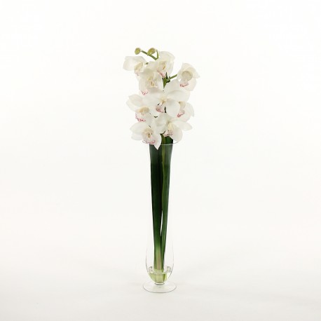 Orchidée Cymbidium dans résine 96cm - Blanc