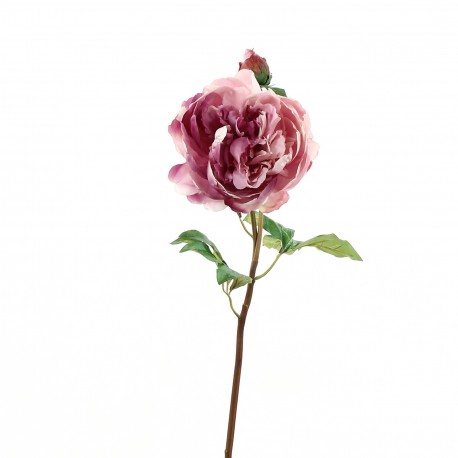 Pivoine ouverte avec bouton, tige courte 51cm - Mauve