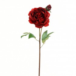 Pivoine ouverte avec bouton, tige courte 51cm - Rouge Noël