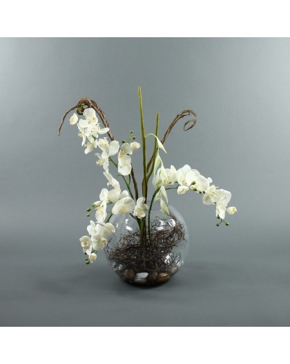 Boule XL - Orchidée et Heliconia blanc