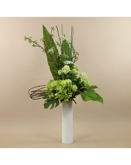 Bouquet - Champêtre. Hortensia vert. Boule de neige vert
