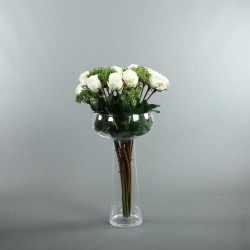 Coupe L clear - Bouquet de roses blanc, Skimmia